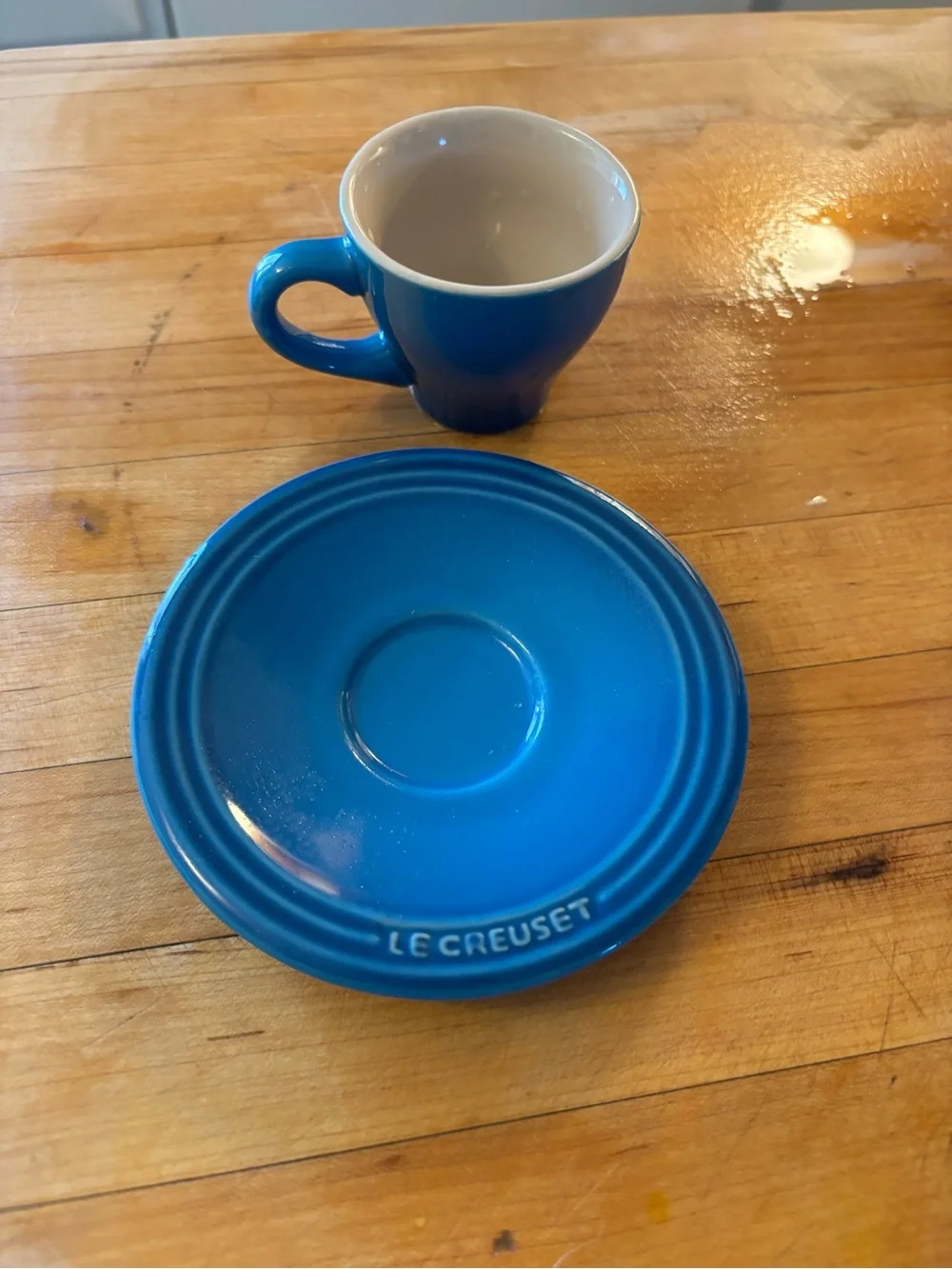 Le Creuset Stoneware French Press 2 Cups Saucers Espresso Blue Marseille Set